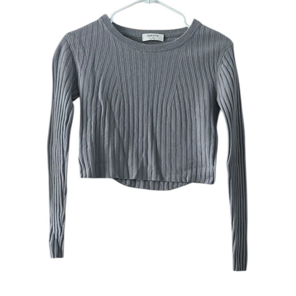 Gray Ribbed Long Sleeve Top